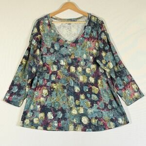 Habitat Large Shirt Women Artsy Lagenlook Boho Slub Knit Relaxed Coastal Boho